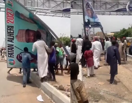 Youths Vandalise President Tinubu’s 2027 Campaign Billboard in Kano