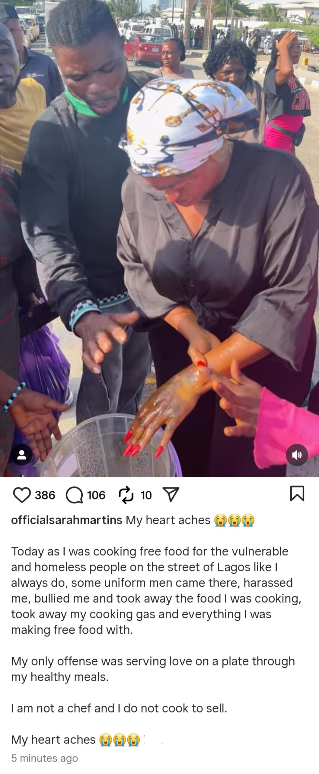 Actress Sarah Martins Cries Out After Alleged Assault by KAI Officials While Feeding the Needy in Lagos